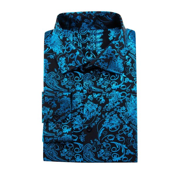 ROCK-HUS Hemd Brokat-Art Blau-Schwarz Hell