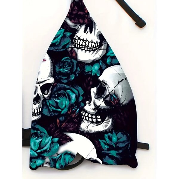 ROCK-HUS Bikini Triangle Skull´n Roses Weis Grün Rot