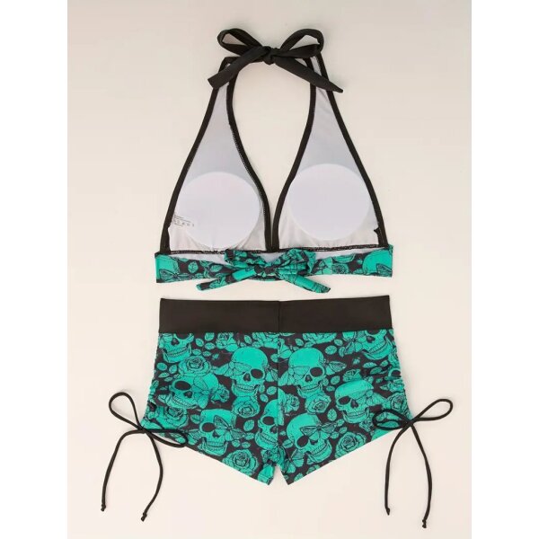 ROCK-HUS Bikini Panty Schwarz/Grün Skull - Butterfly - Roses