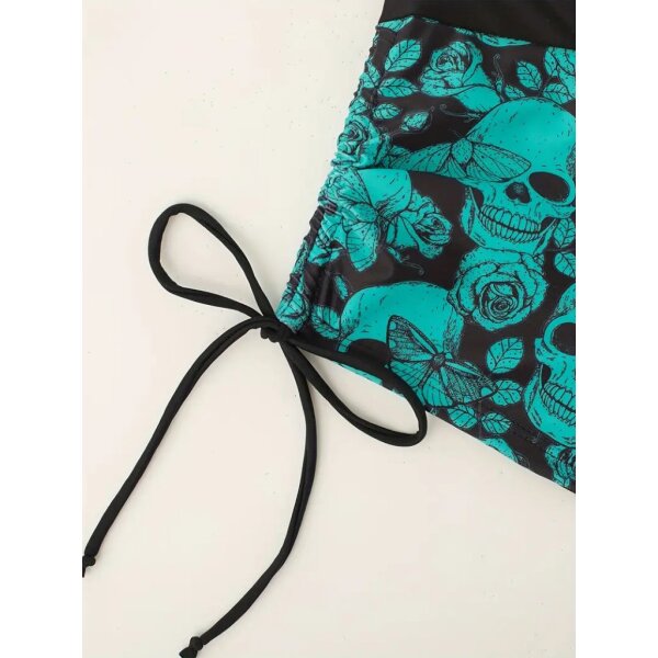 ROCK-HUS Bikini Panty Schwarz/Grün Skull - Butterfly - Roses