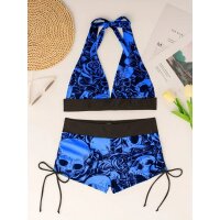 ROCK-HUS Bikini Panty Blau/Schwarz Skull´n Roses