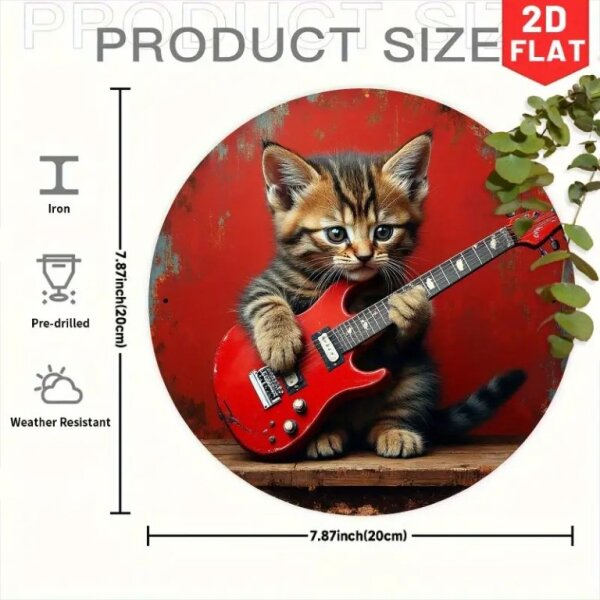 ROCK-HUS Metallschild Rund Katze mit Teisco-Strat