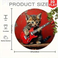 ROCK-HUS Metallschild Rund Katze mit Teisco-Strat