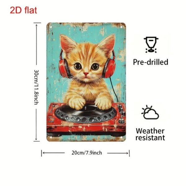ROCK-HUS Metallschild Katze als DJ