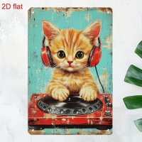 ROCK-HUS Metallschild Katze als DJ