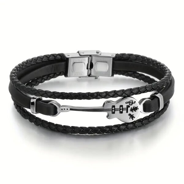 ROCK-HUS Armband Leder Gitarre Klappverschluss