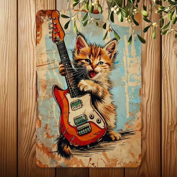 ROCK-HUS Blechschild 20x30 Katze spielt Jaguar