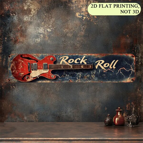 ROCK-HUS Blechschild Gitarre Rock Roll 40x10