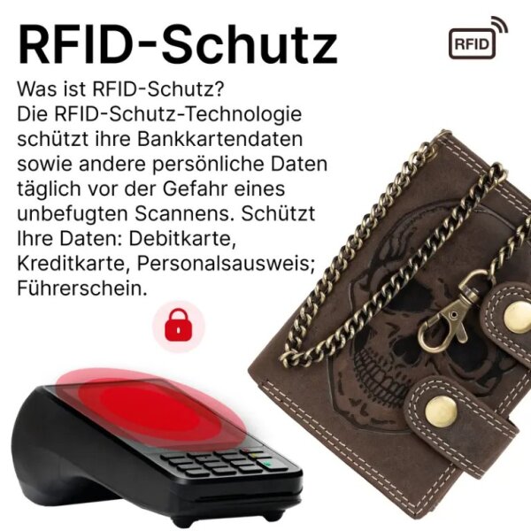 ROCK-HUS Geldbörse Portemonnaie Leder Totenkopf