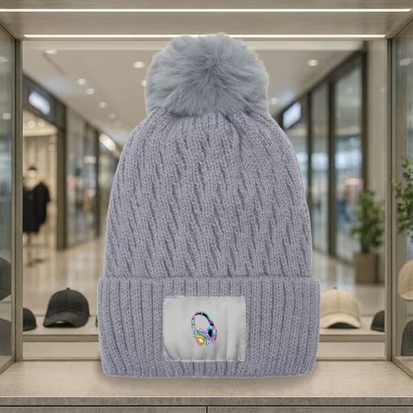 ROCK-HUS Strickmütze gefüttert mit Bommel und Headphone Patch