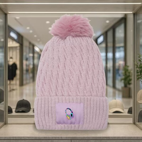 ROCK-HUS Strickmütze gefüttert mit Bommel und Headphone Patch