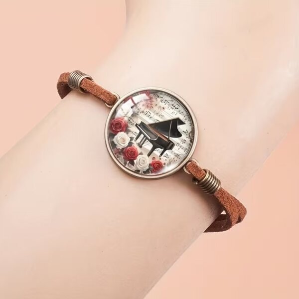 ROCK-HUS Cabochon Armband Leder Piano