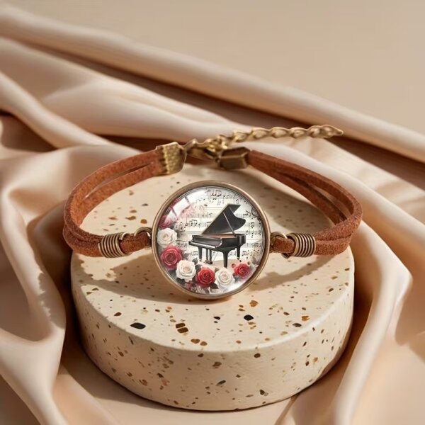 ROCK-HUS Cabochon Armband Leder Piano