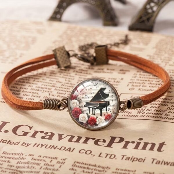 ROCK-HUS Cabochon Armband Leder Piano