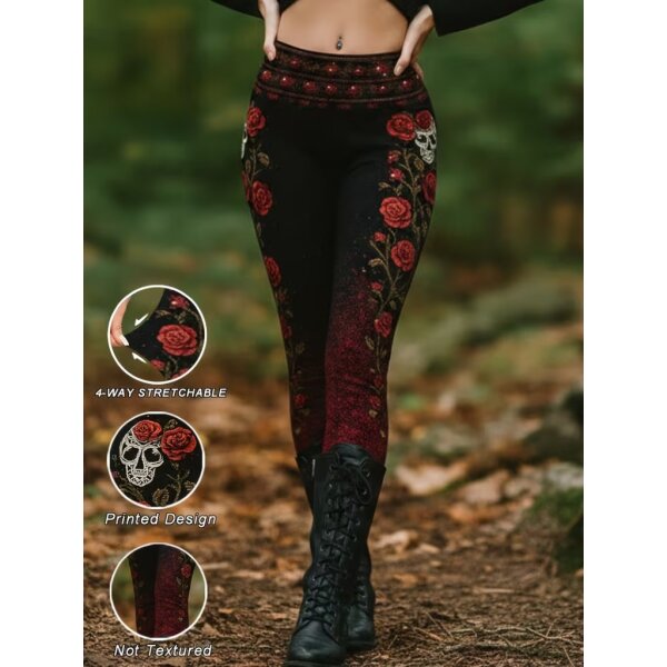 ROCK-HUS Leggins Skull´n Roses rot-schwarz
