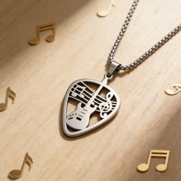 ROCK-HUS Kette mit Anhänger Plektrum, Gitarre, Notenschlüssel, Noten