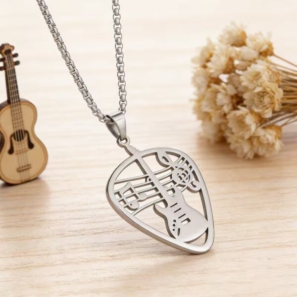 ROCK-HUS Kette mit Anhänger Plektrum, Gitarre, Notenschlüssel, Noten