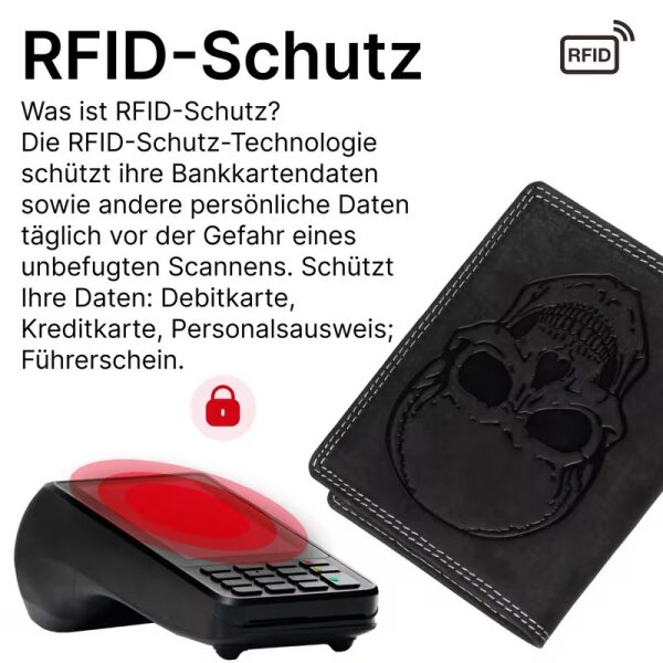 ROCK-HUS Geldbörse Portemonnaie Leder Totenkopf Hochformat