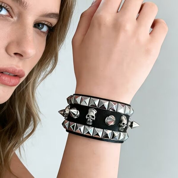ROCK-HUS Armband Spike´n Skulls