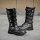 ROCK-HUS Damen Stiefel Totenkopfschnallen Schwarz