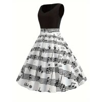 ROCK-HUS Damen Kleid Schwarz Weiß Noten