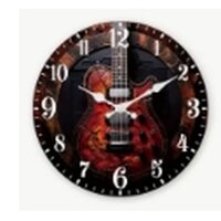 ROCK-HUS Wanduhr Rund Gitarre Kaminrot Ziffern Weiss