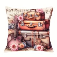 ROCK-HUS Kissenbezug 46x46 Koffer & Gitarre