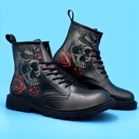ROCK-HUS Herren Stiefel Schwarz Totenkopf Rosen...