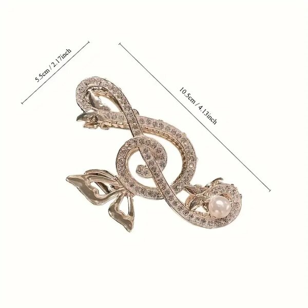ROCK-HUS Haarspange Notenschlüssel Golden Strass mit Perle